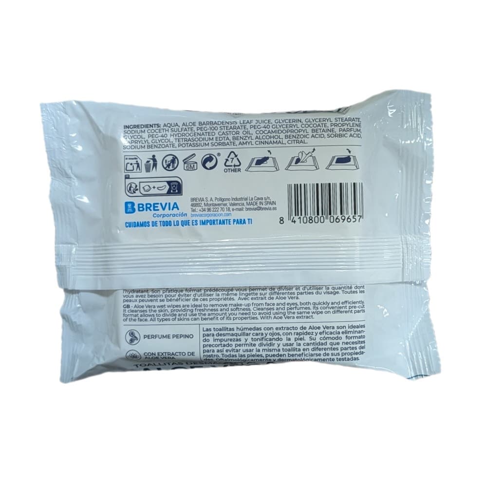 Toallitas húmedas desmaquillantes aloe vera Brevia (15 U) - Miniatura 2