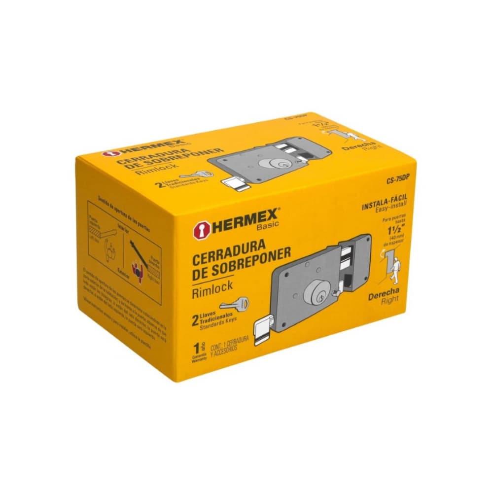 Cerradura de sobreponer derecha Hermex CS-75DP - Miniatura 2
