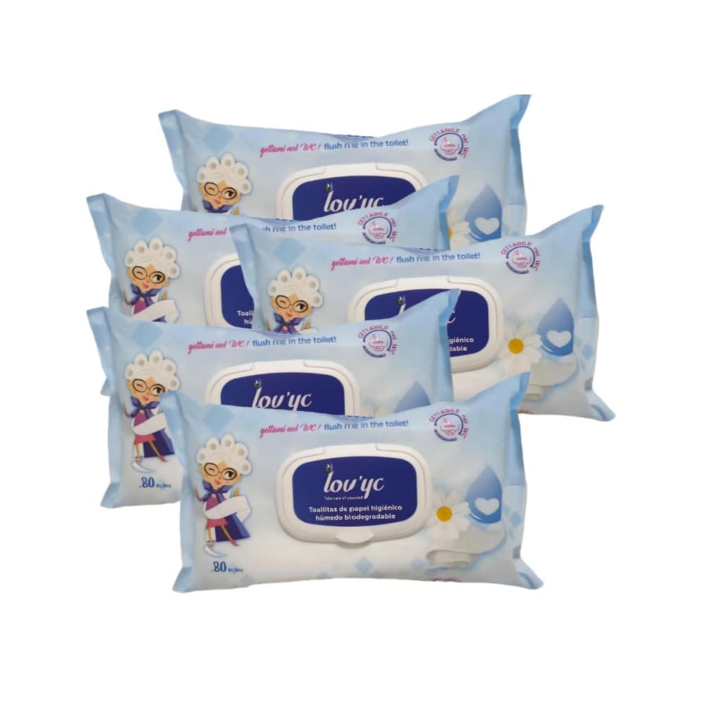 Toallitas de papel higiénico húmedo biodegradables Lov’yc (5 x 80 U) - Imagen 1