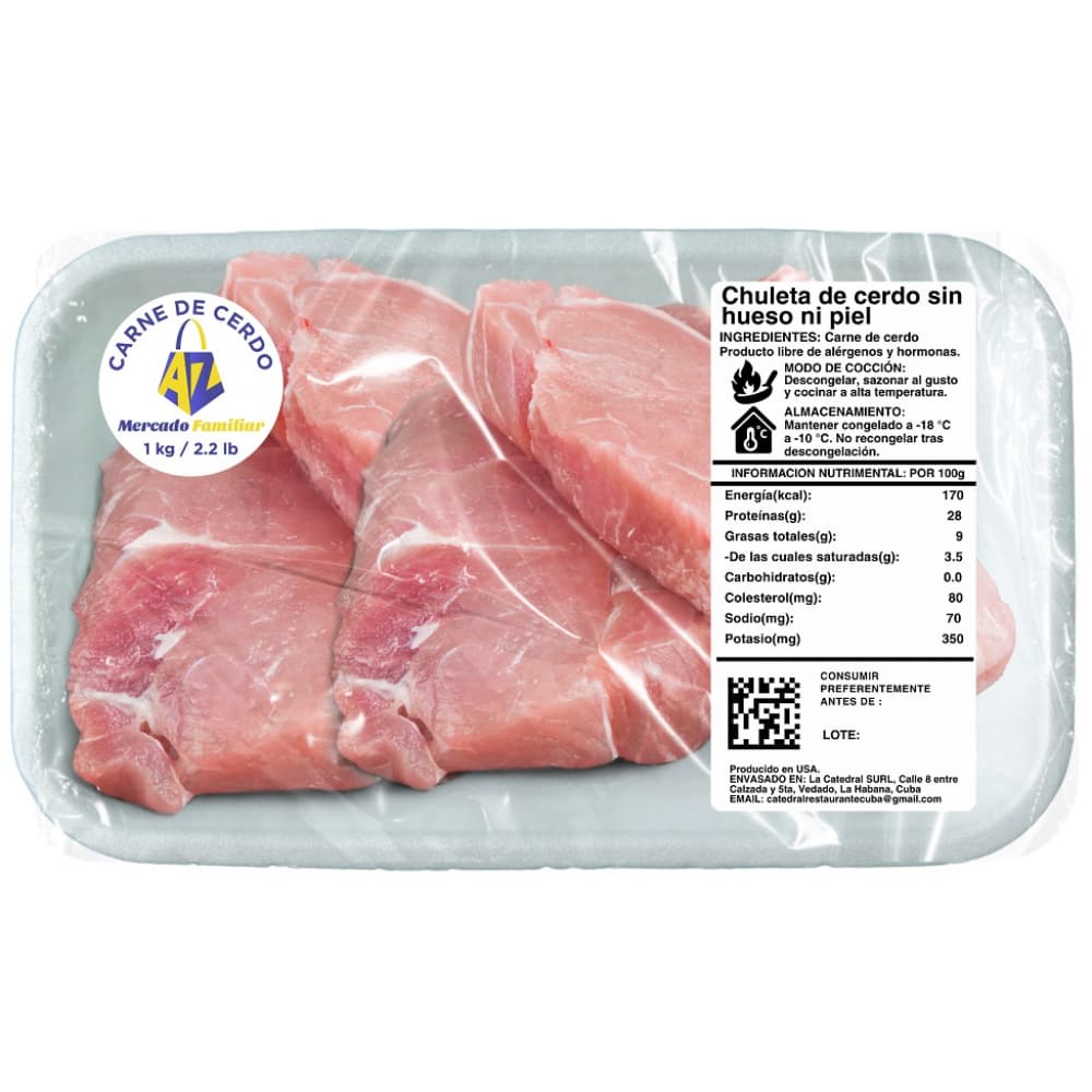 Chuleta de cerdo sin piel y sin hueso AZ Mercado-Familiar (1 kg / 2.2 lb) - Miniatura 2