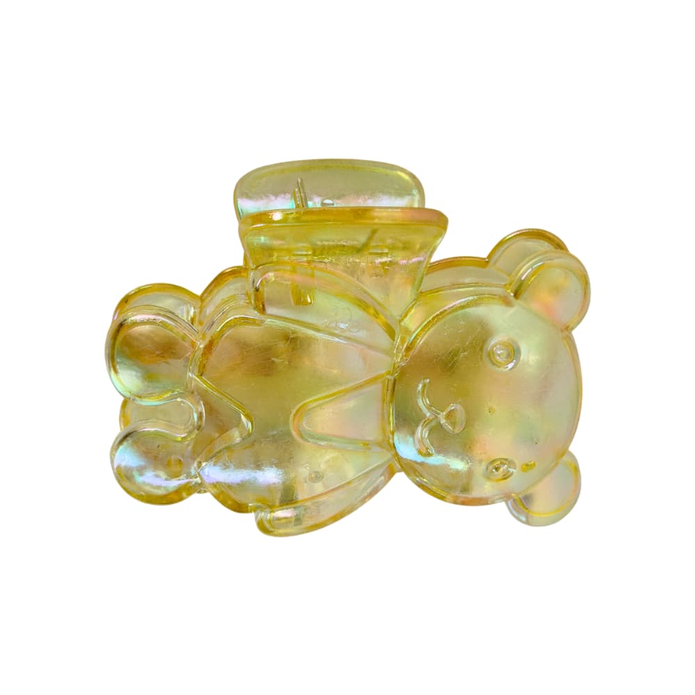 Gancho con figura de oso amarillo transparente con acabado tornasolado para el cabello Tiara - Miniatura 2