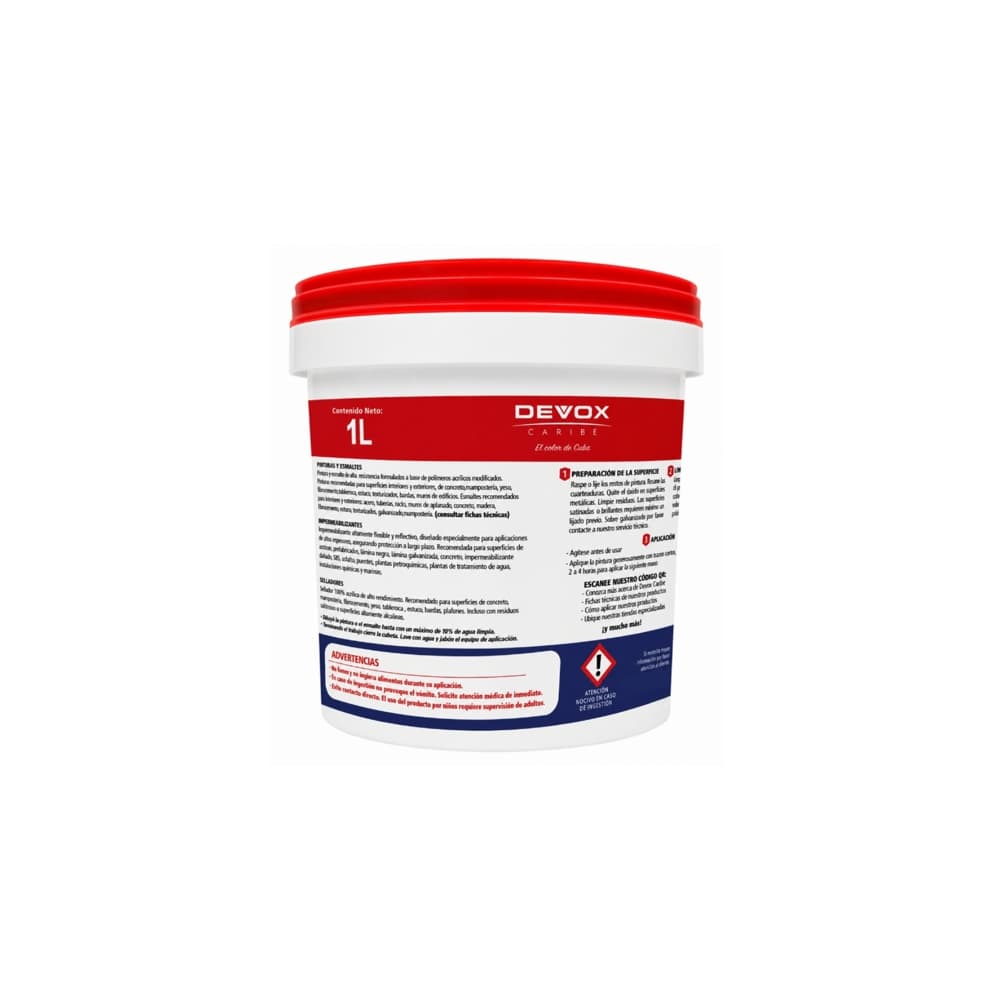Pintura devocryl 500 esmalte acrílico interior y exterior color blanco Devox Caribe (1 L) - Miniatura 2