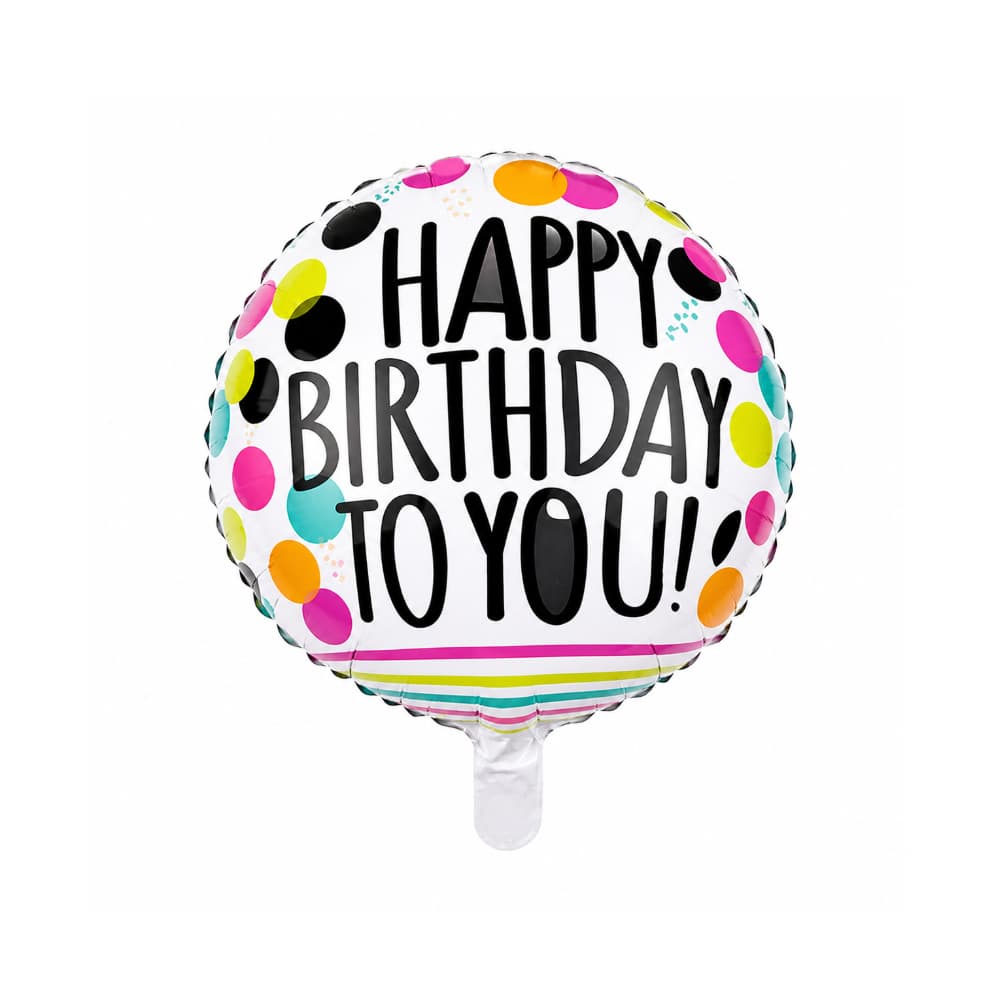 Globo con cartel de Happy Birthday y diseño de puntos de colores 18 pulgadas Balloon - Miniatura 1