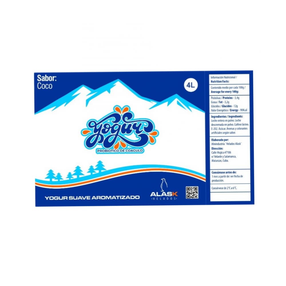 Yogurt probiótico de coágulo sabor coco Alask (4 L) - Miniatura 2
