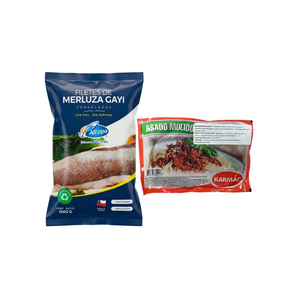 Combo: Filete de merluza gayi con piel Alcopa (1 kg / 2.2 lb)+Asado molido de res Karmac (450 g / 15.8 oz) - Imagen 1