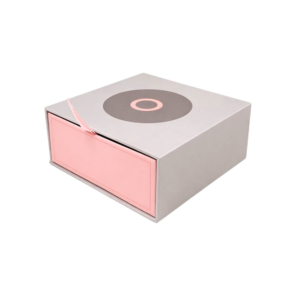 Caja mediana estilo Pandora de terciopelo rosa y gris para joyas - Miniatura 1