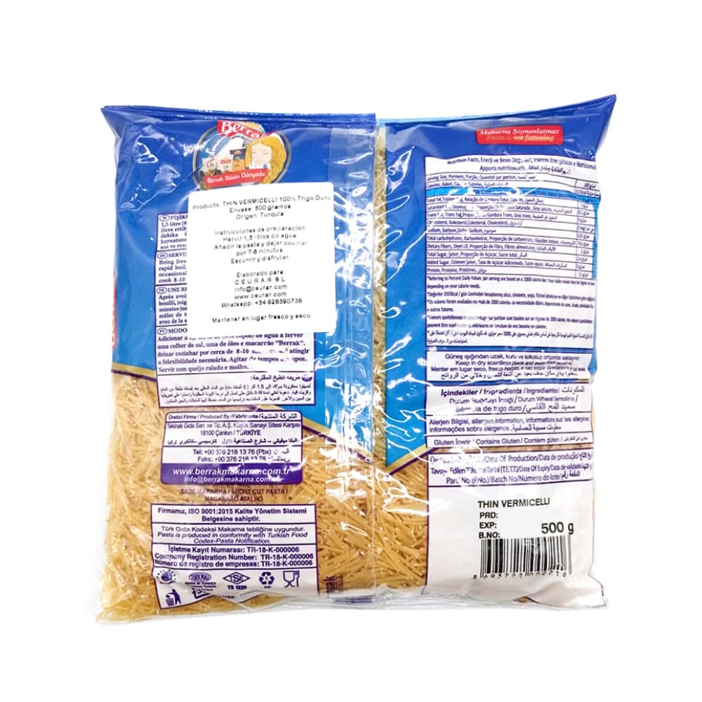 Pastas cortas - fideos vermicelli - Berrak (500 g / 1.1 lb) - Miniatura 4