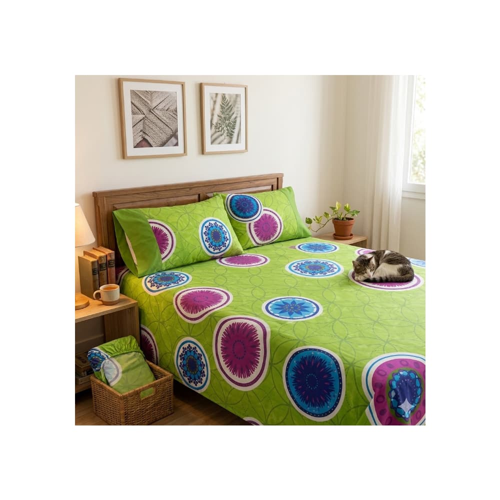 Juego de 3 piezas de sábanas estampadas color verde Multisell - Miniatura 5