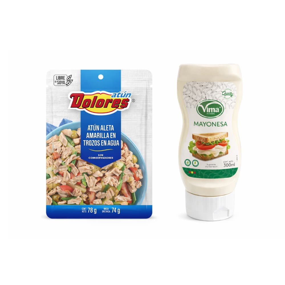 Atún aleta amarilla en trozos en agua Dolores (78 g / 2.75 oz) + Mayonesa Vima Foods (300 ml) - Miniatura 1