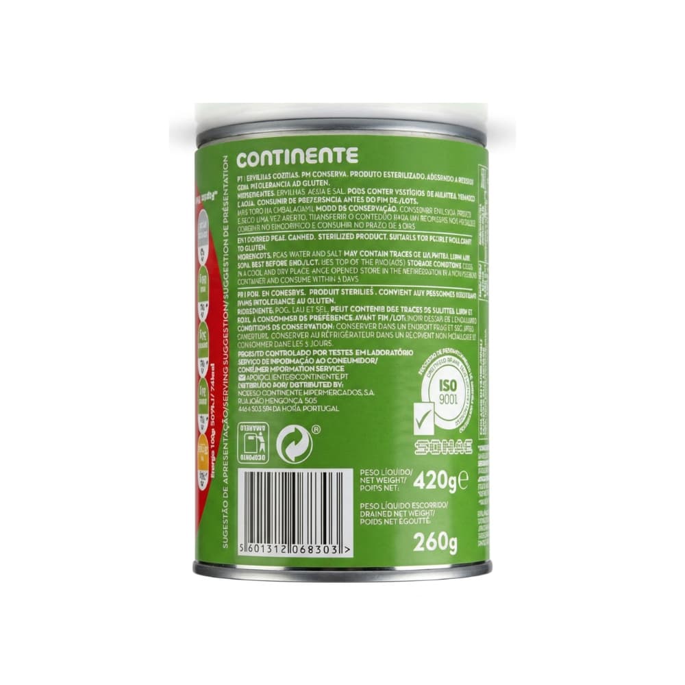 Guisantes hervidos sin gluten Continente (420 g / 14.82 oz) - Miniatura 2
