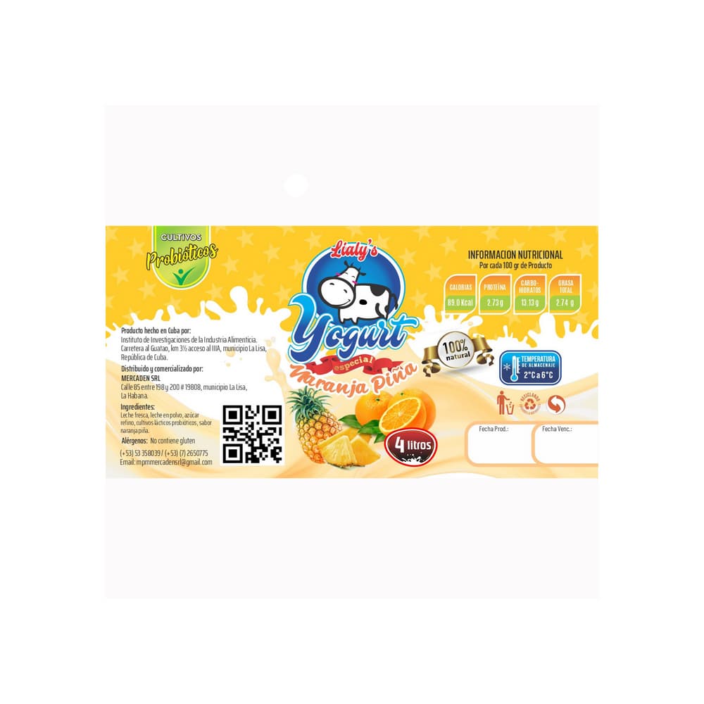 Yogurt probiótico especial sabor naranja piña Lialy's (4 L) - Miniatura 2