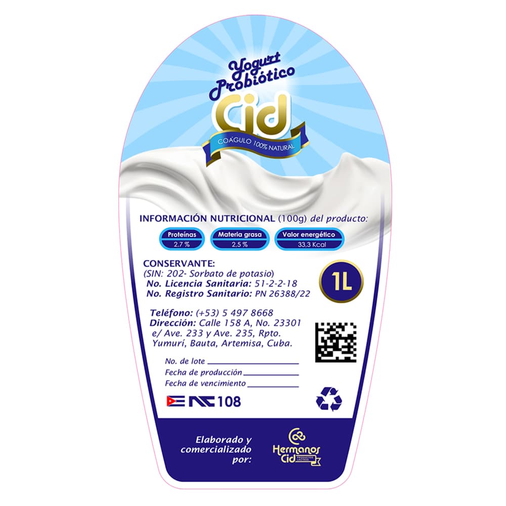 Yogurt probiótico de coágulo 100 % natural Cid (1 L) - Miniatura 3