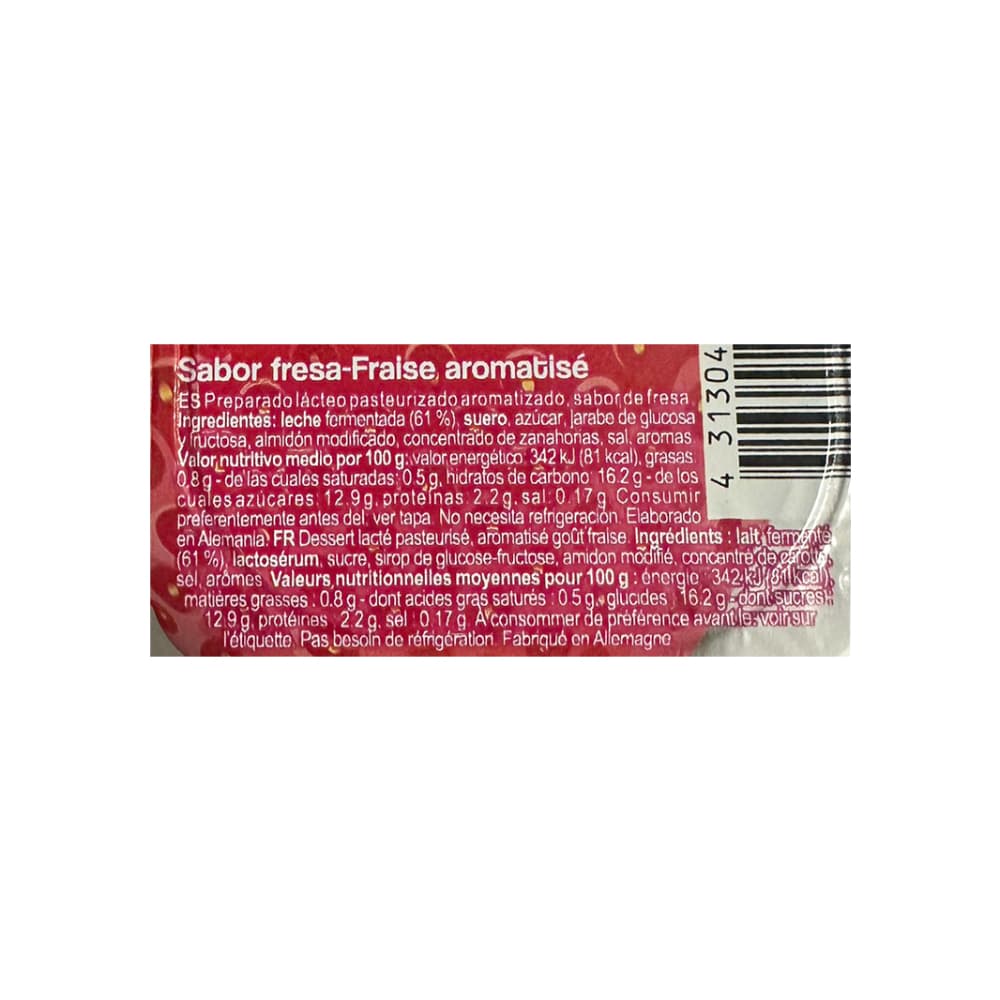 Yogurt sabor fresa y piña Yoqo (4 x 125 g / 4.41 oz) - Miniatura 4