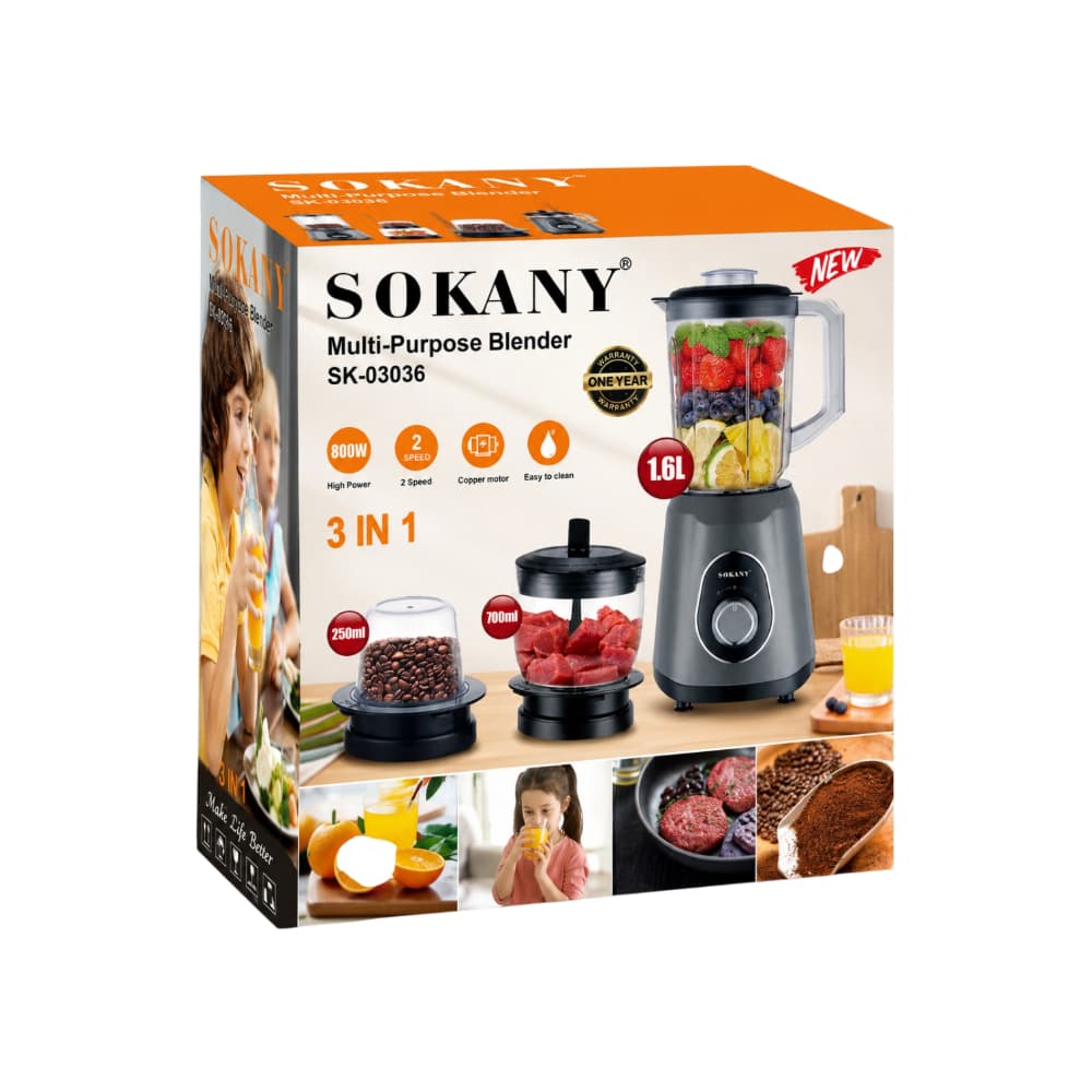 Batidora multipropósito con molino y picador 1.6 L Sokany SK-03036 - Miniatura 2
