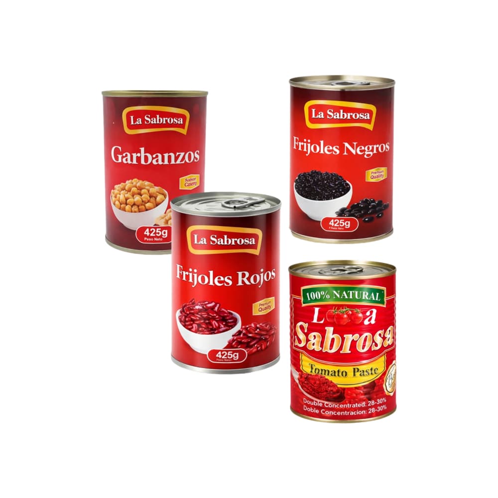 Garbanzos enlatados + Frijoles rojos enlatados + Frijoles negros enlatados + Pasta de tomate - Imagen 1