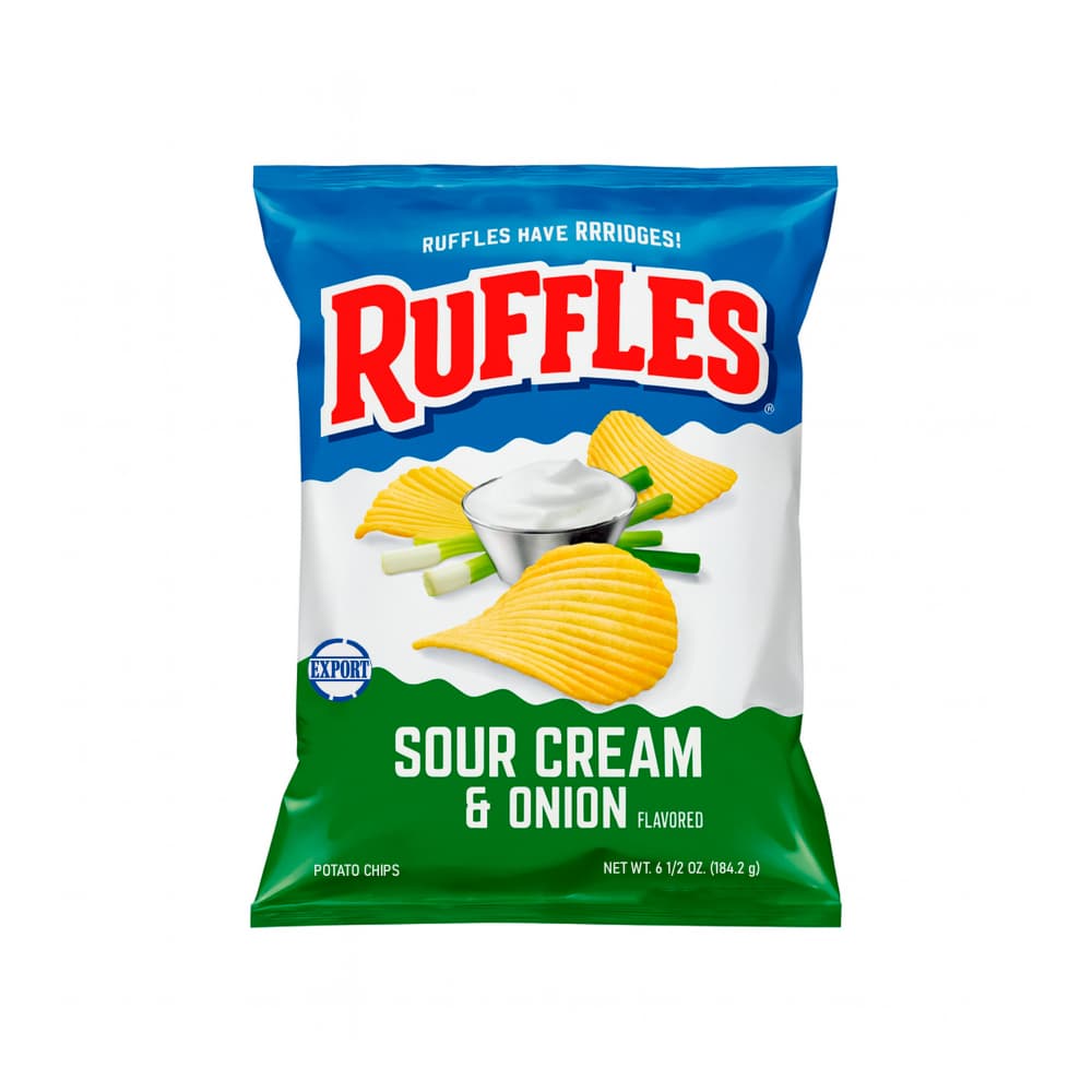 Patatas fritas sabor a crema agría y cebolla Ruffles (184.2 g / 6.5 oz) - Imagen 1