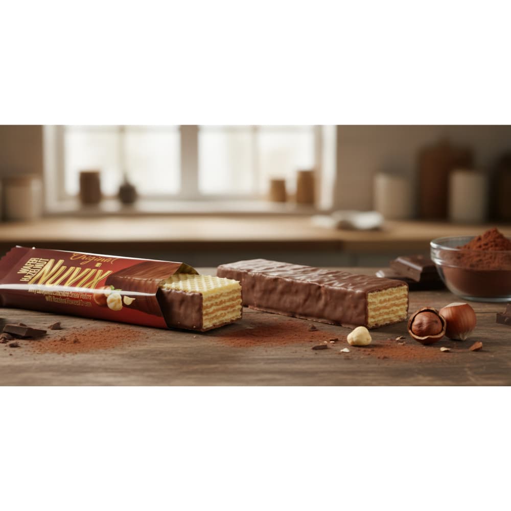 Oblea rellena de crema de avellana y cobertura de chocolate Nuvix Hazal (35 g / 1.23 oz) - Miniatura 4