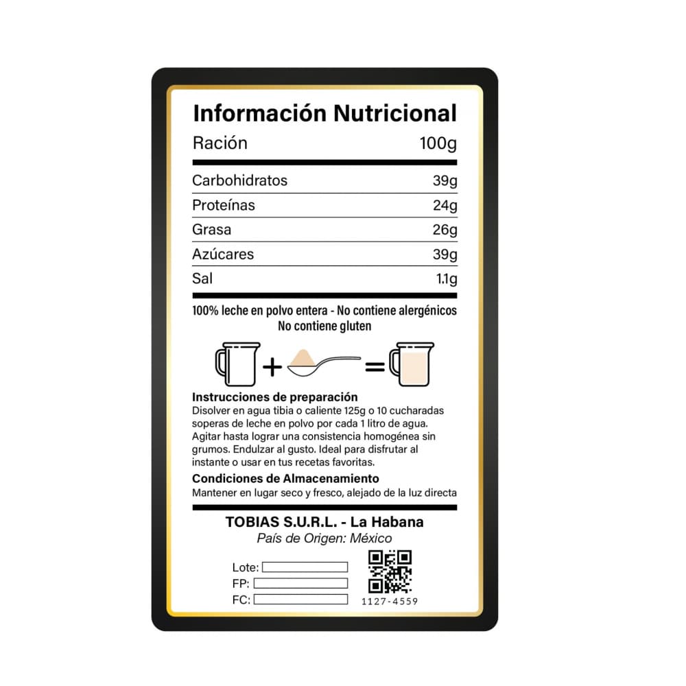 Leche en polvo entera Tobías (1 kg / 2.2 lb) - Miniatura 4