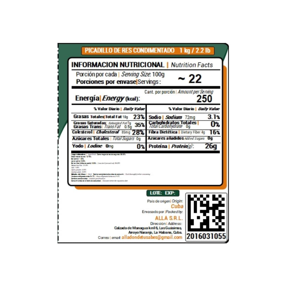 Picadillo de res condimentado ALLÁ (1 kg / 2.2 lb) - Miniatura 2