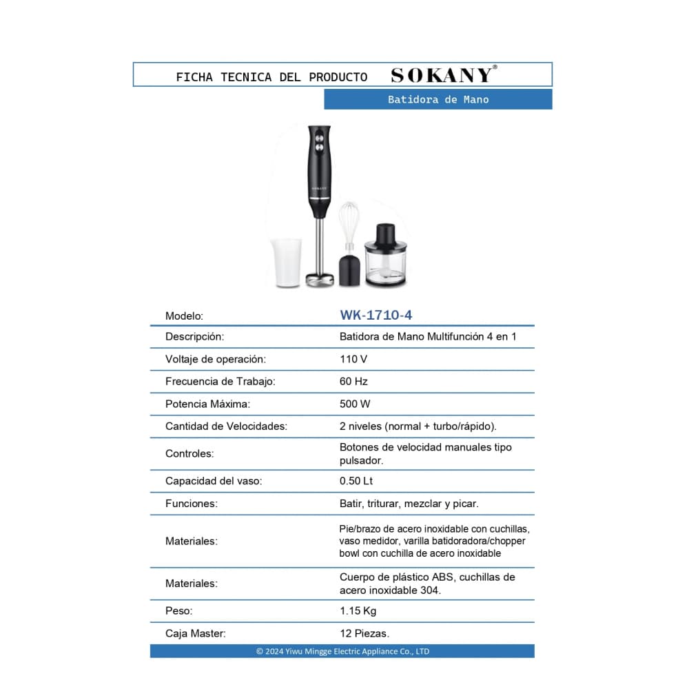 Batidora de mano 4 en 1 Sokany WK-1710-4 - Miniatura 4