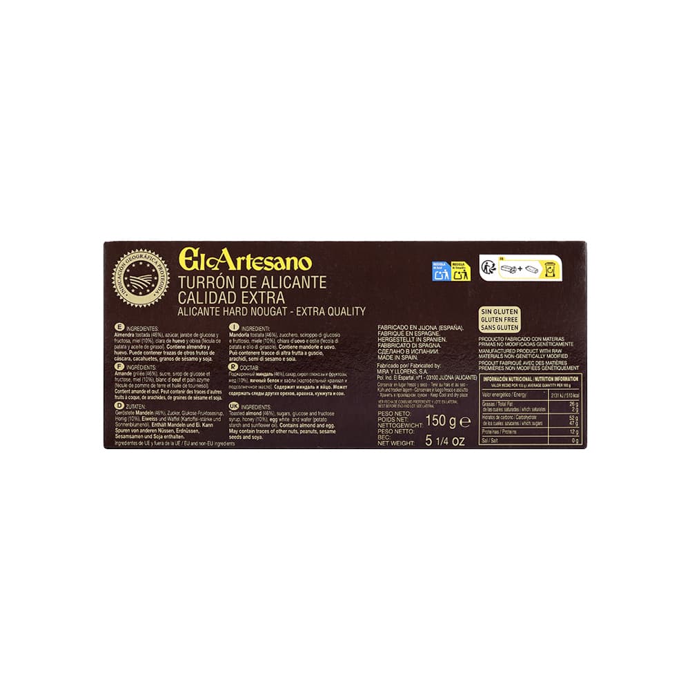 Turrón de Alicante calidad extra El Artesano (150 g / 5.29 oz) - Miniatura 2