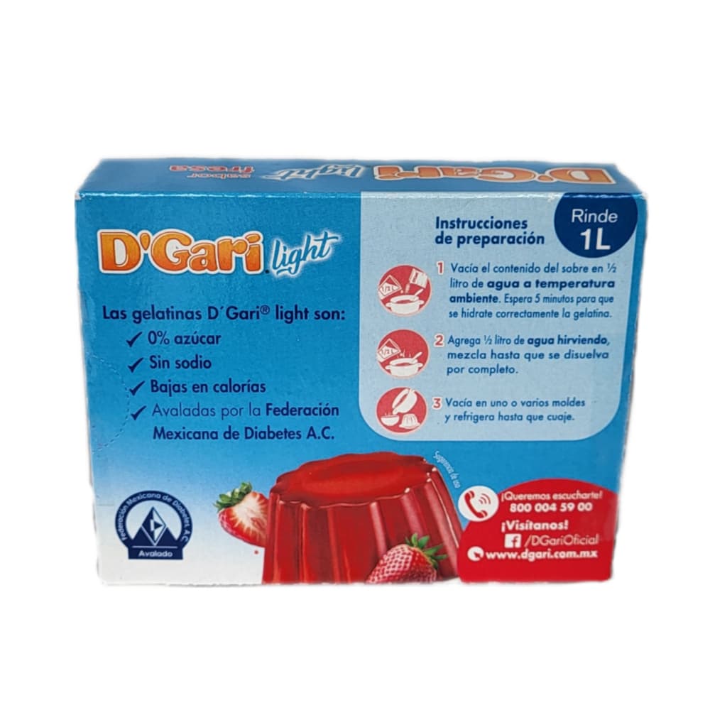 Polvo para preparar gelatina con agua baja en calorías sabor fresa D'Gari (20 g) - Miniatura 3