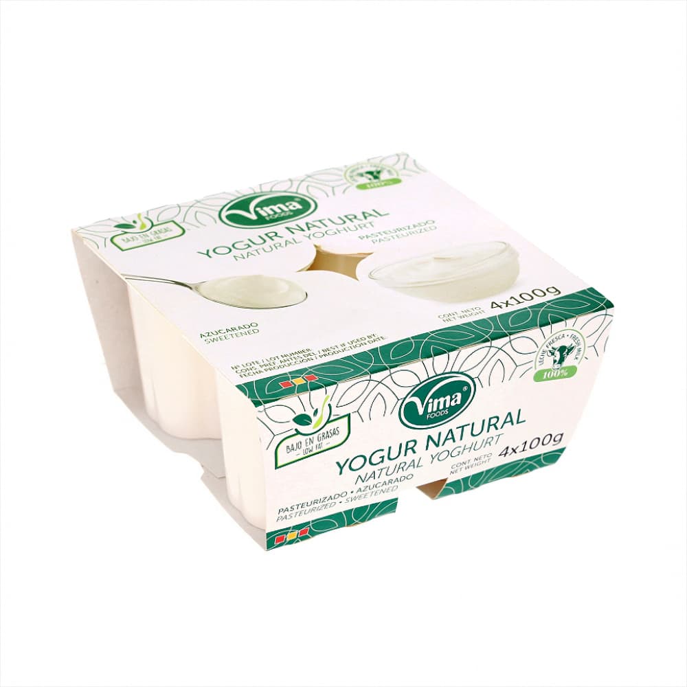 Yogurt pasteurizado natural azucarado Vima Foods (4 x 100 g / 3.52 oz) - Miniatura 1