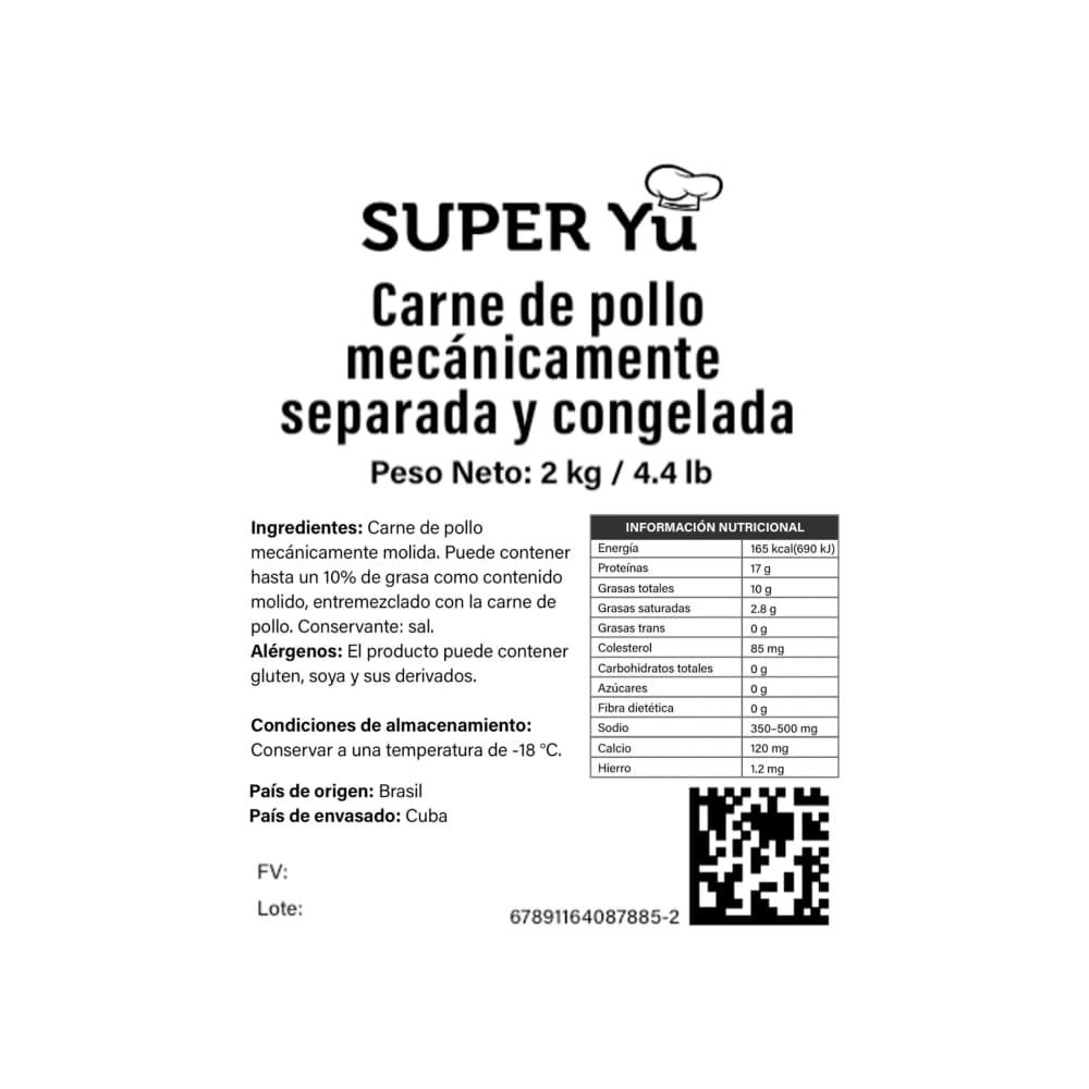 Carne de pollo mecánicamente separada y congelada Super YU (2 kg / 4.4 lb) - Miniatura 3