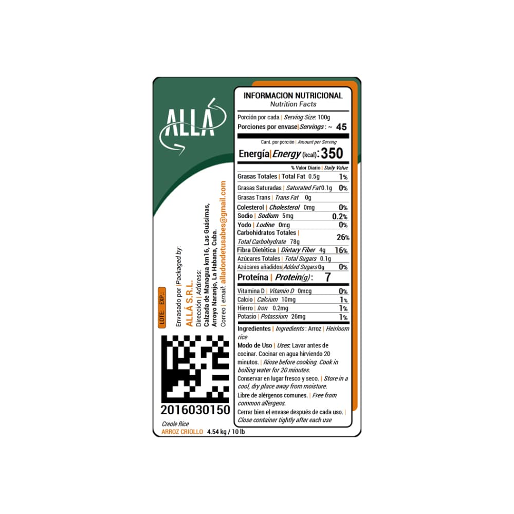 Arroz criollo ALLÁ (4.53 kg / 10 lb) - Miniatura 3