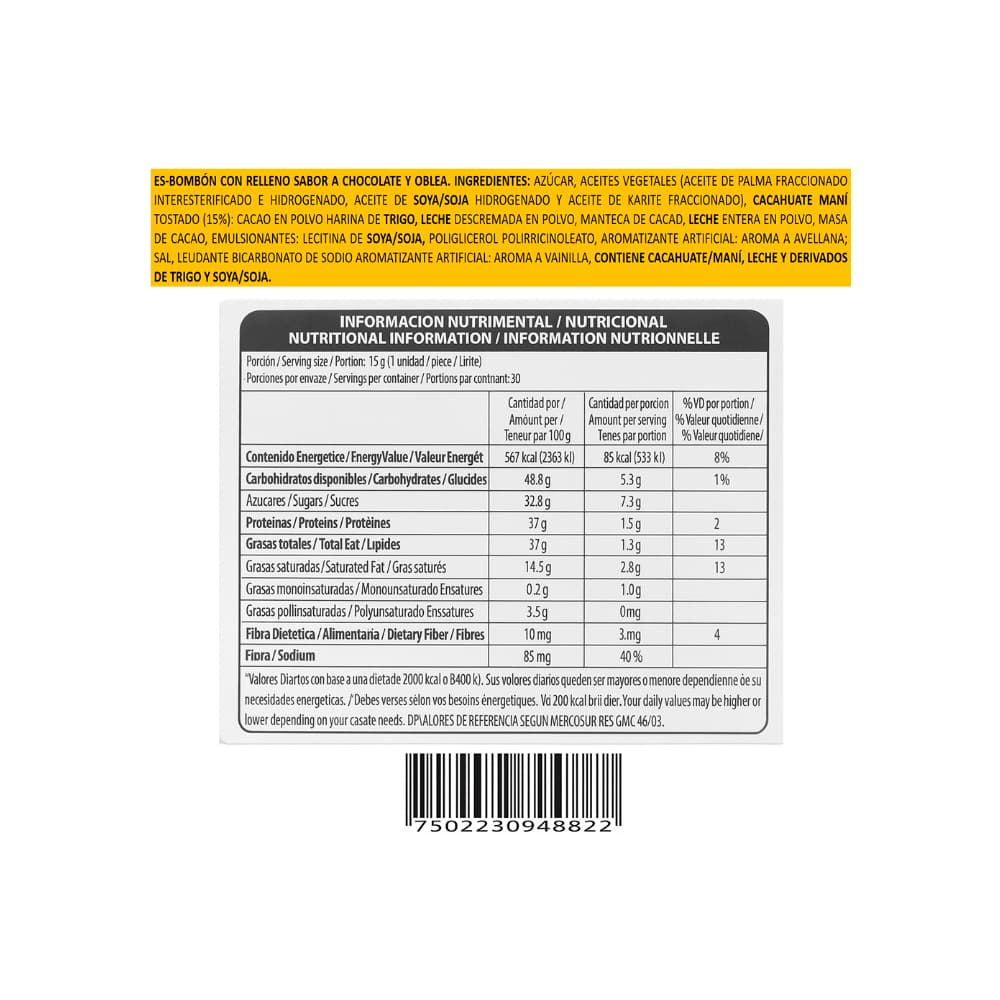 Caja de bombones de oblea rellenos de chocolate bon o bon Arcor (450 g / 15.87 oz) - Miniatura 3