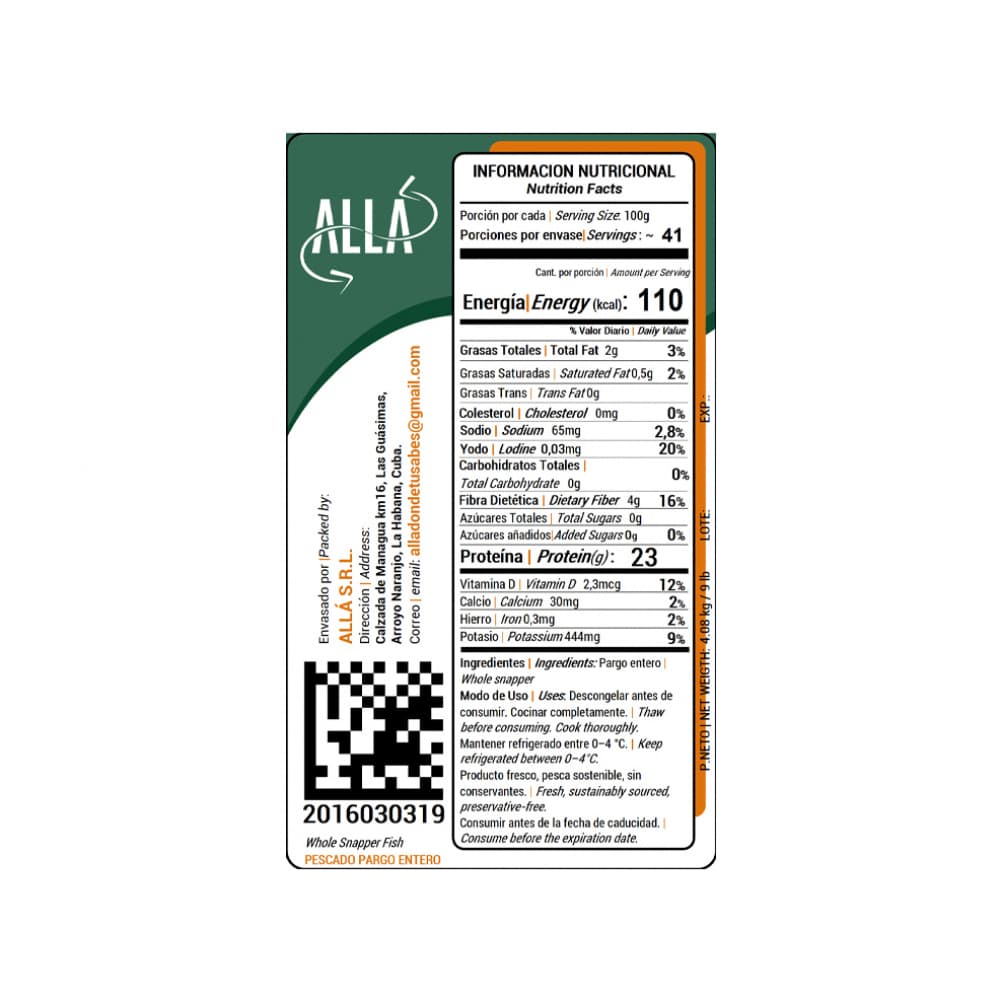 Pescado Pargo entero ALLÁ (2.72 kg / 6 lb) - Miniatura 4