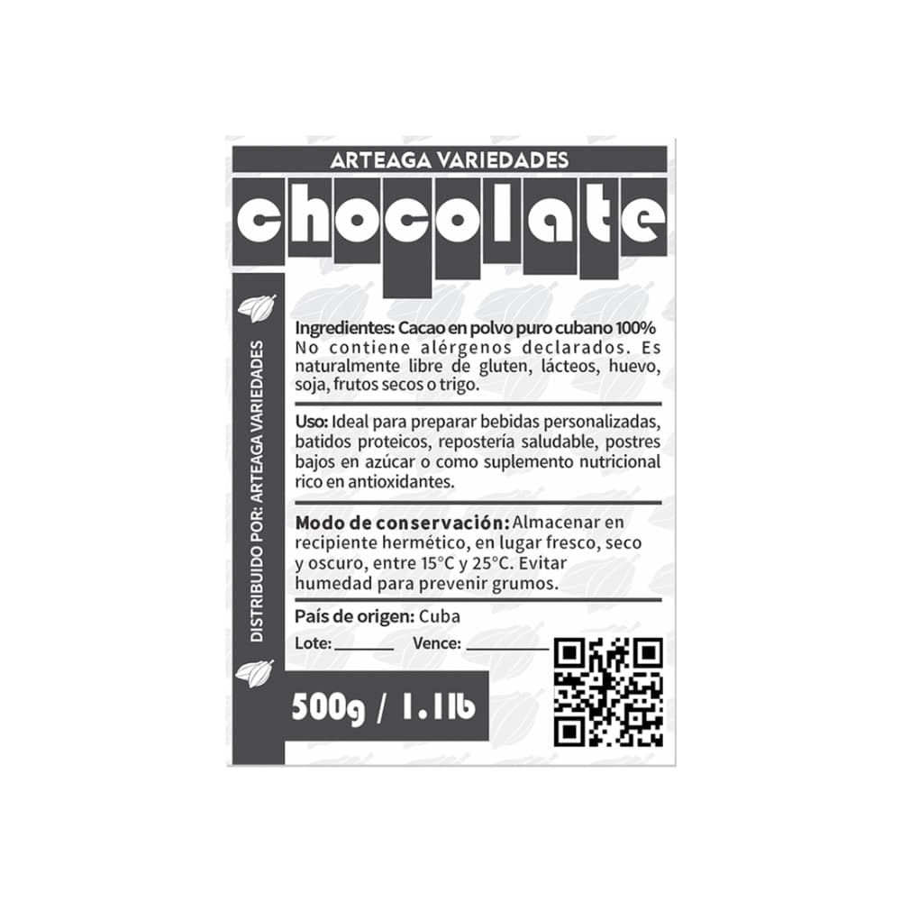 Cacao en polvo puro cubano Arteaga Variedades (500 g / 1.1 lb) - Miniatura 2