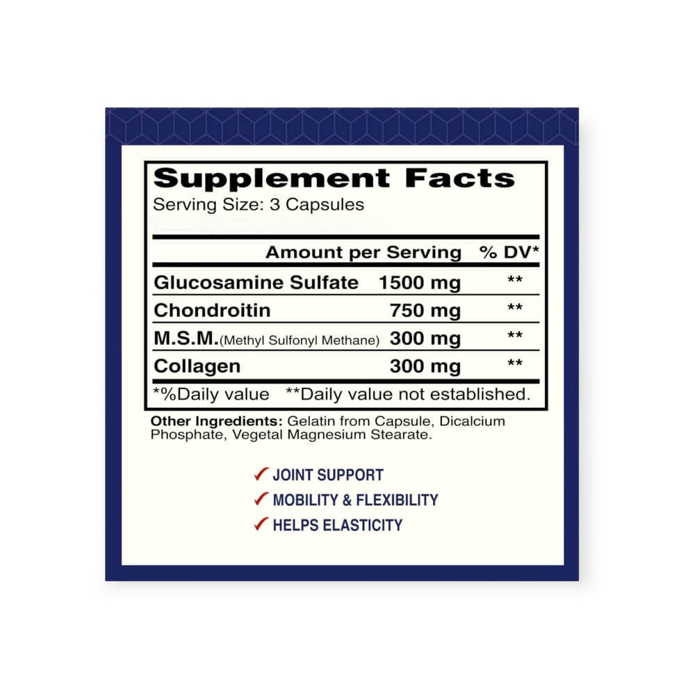 Alflexil, Sulfato de glucosamina 1500 mg + Condroitina 750 mg + MSM 300 mg + Colágeno 300 mg Alfa Vitamins (90 cápsulas) - Miniatura 2