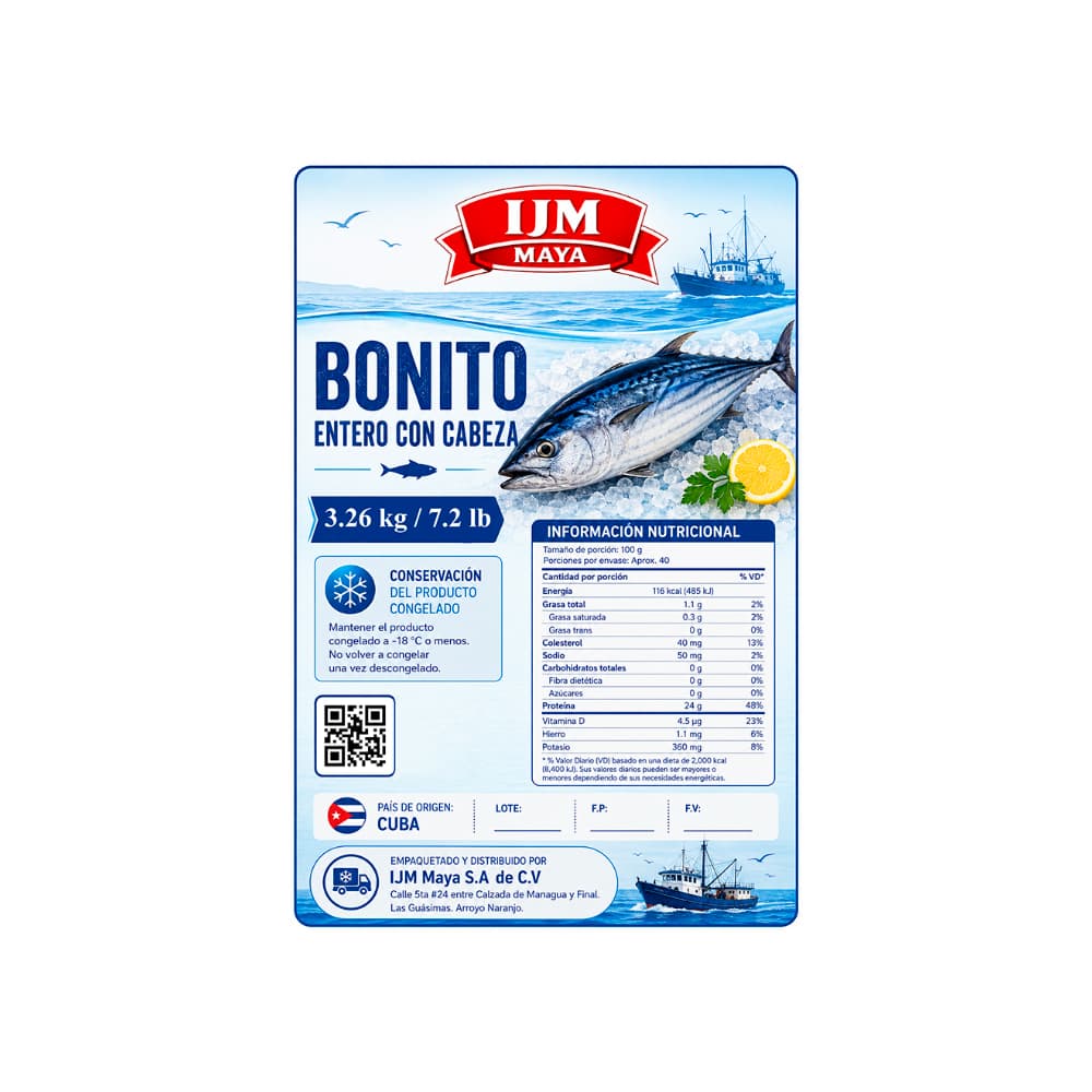 Bonito entero con cabeza IJM Maya (3.26 kg / 7 lb) - Miniatura 2