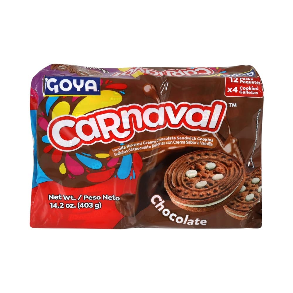 Galletas de chocolate rellenas con crema sabor a vainilla Carnaval Goya (403 g / 14.2 oz) - Imagen 1