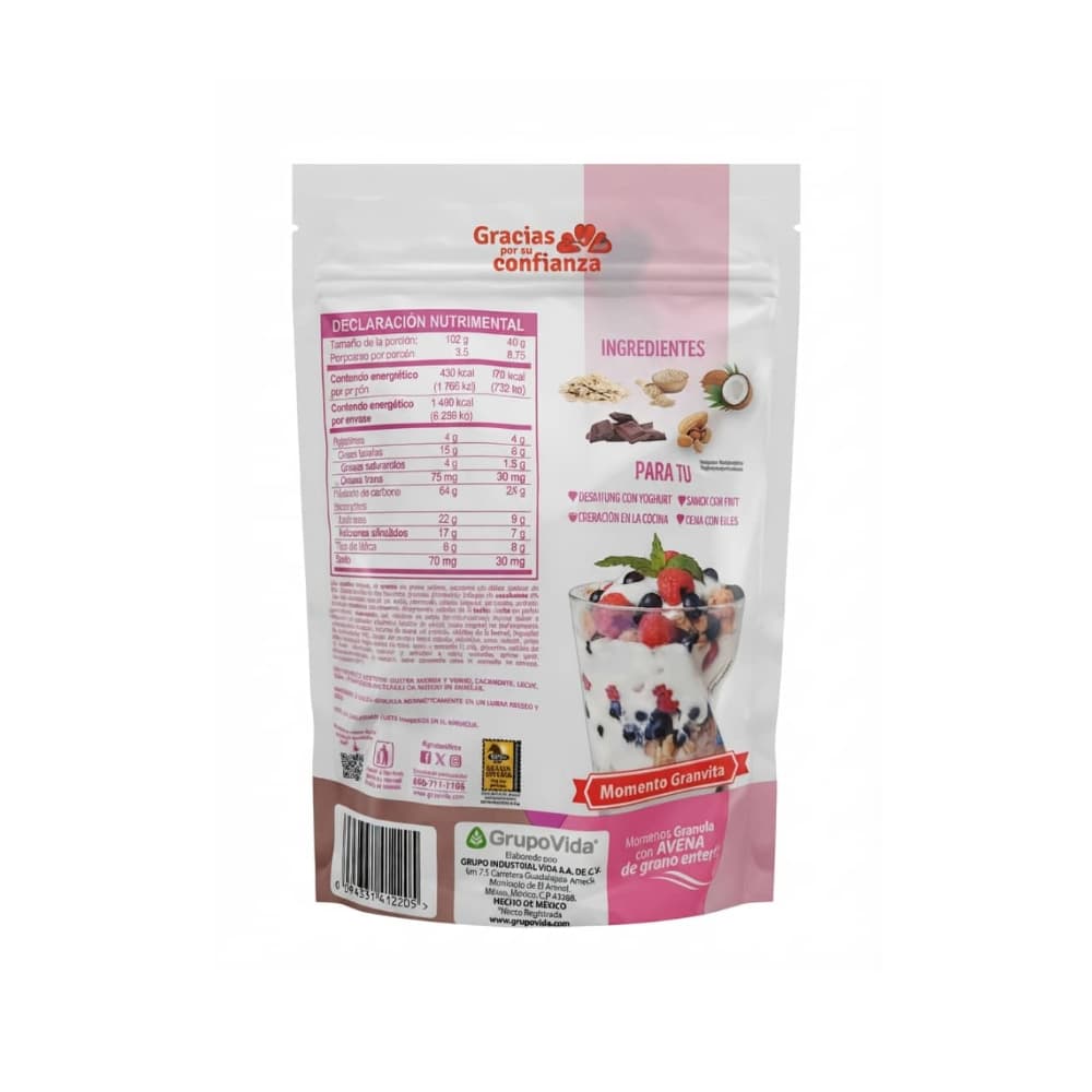 Cereal granola con chispas de cacahuate con trozos saor a chocolate, coco tostado y quinua Granvita (350 g / 12.34 oz) - Miniatura 3