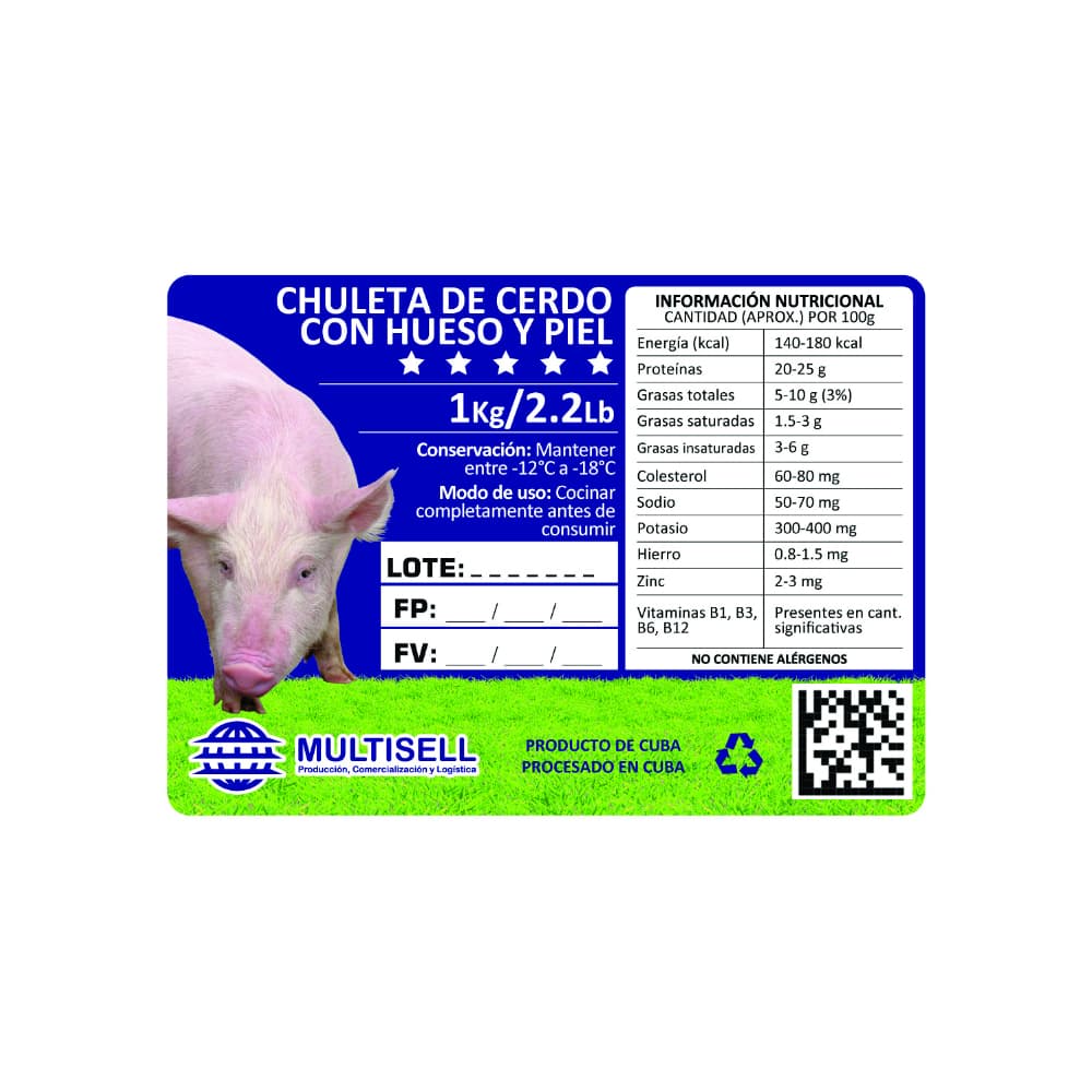Chuleta de cerdo con hueso y piel Multisell (1 Kg / 2.2 lb) - Miniatura 4