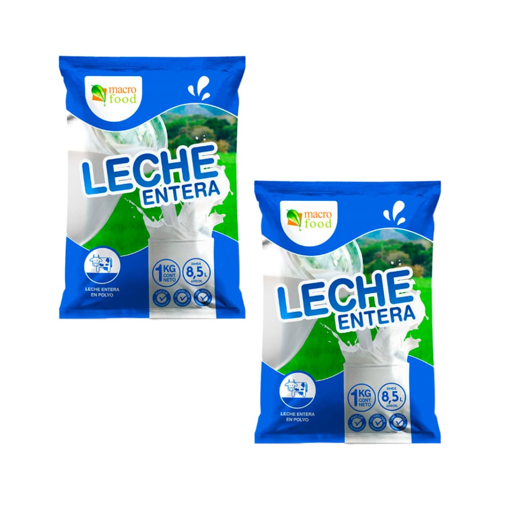 Leche en polvo entera Macro Food (2 x 1 kg / 2.2 lb) - Imagen 1