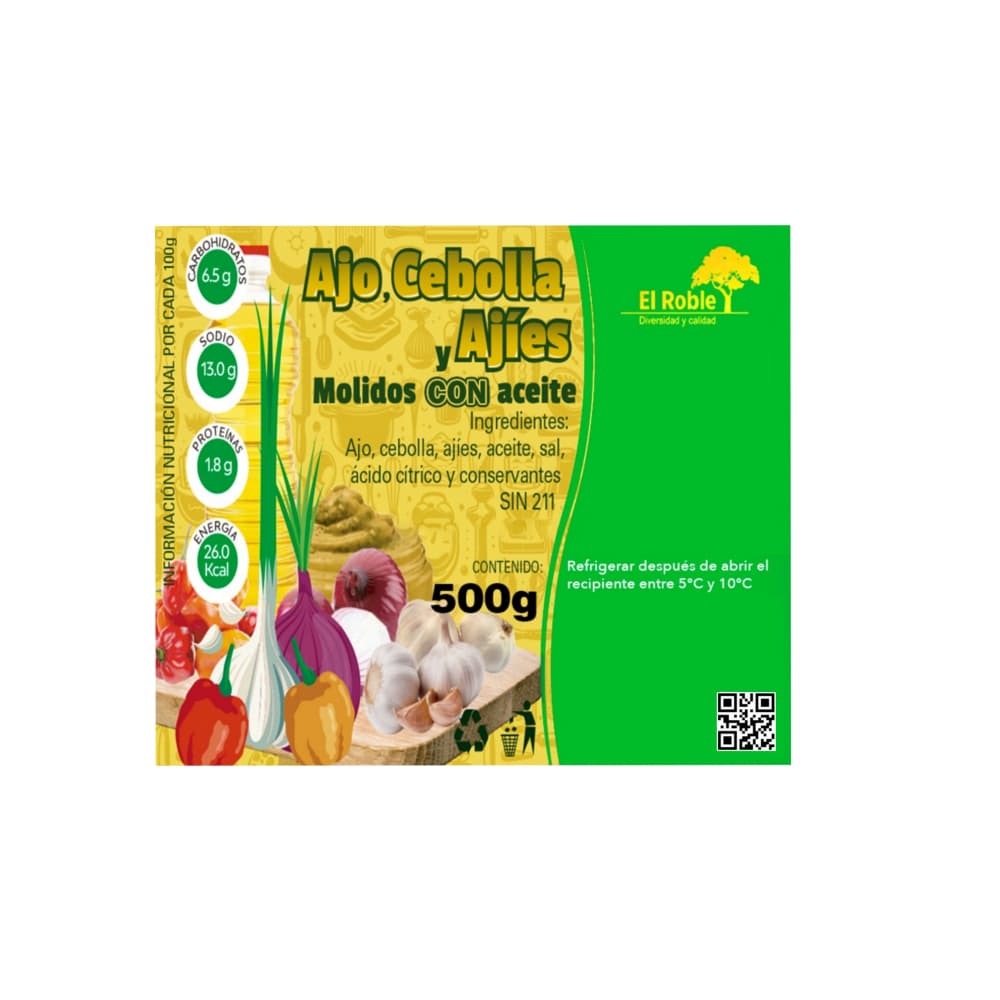 Ajo, cebolla y ajíes molidos en aceite El Roble (500 g / 1.10 lb) - Miniatura 2