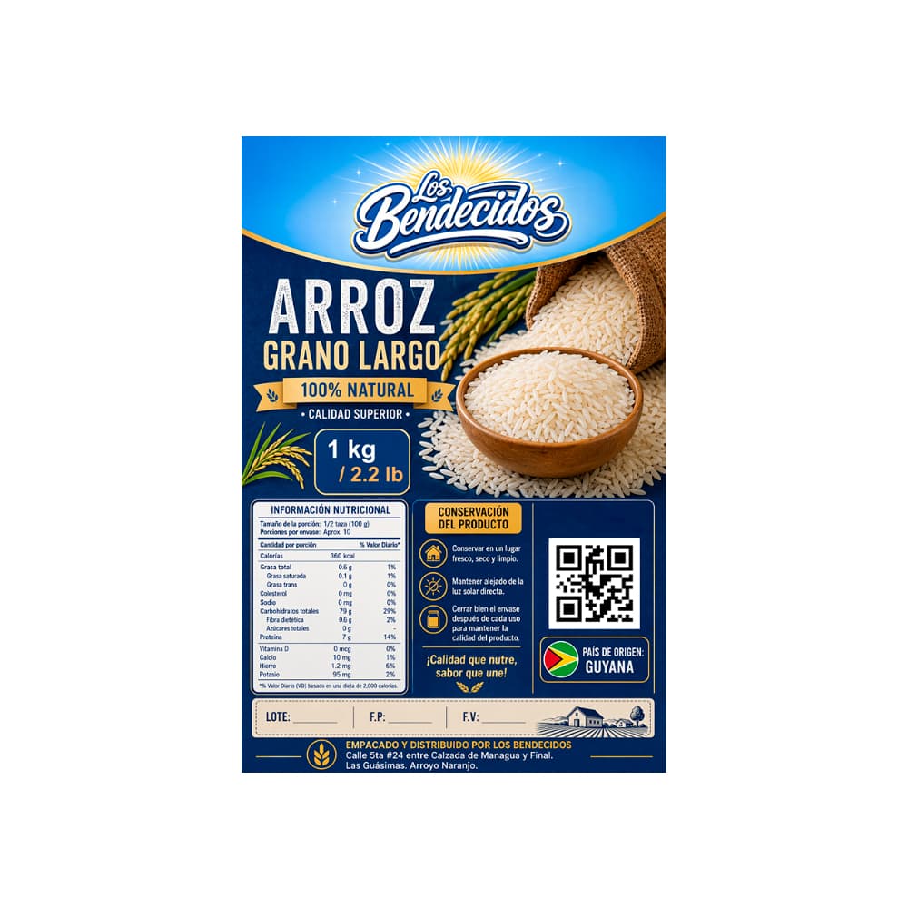 Arroz grano largo Los Bendecidos (1 kg / 2.2 lb) - Miniatura 2