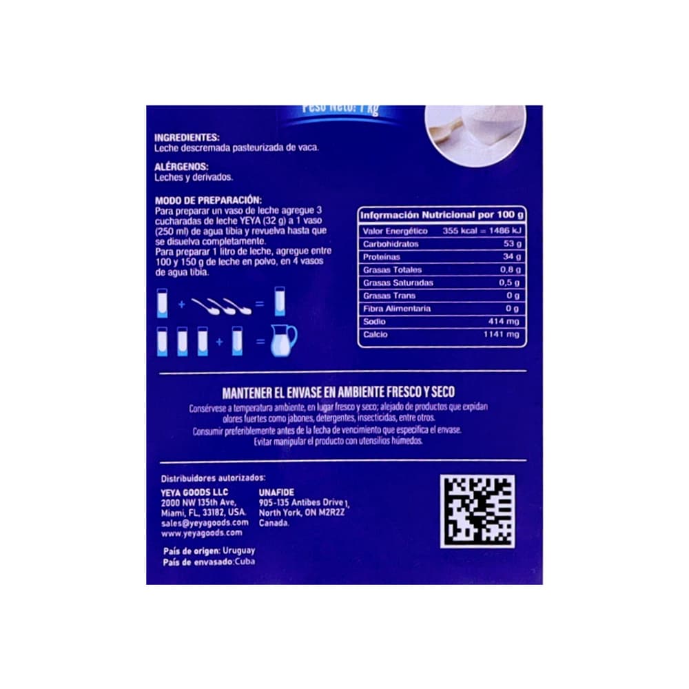 Leche en polvo descremada YEYA (500 g / 1.1 lb) - Miniatura 3