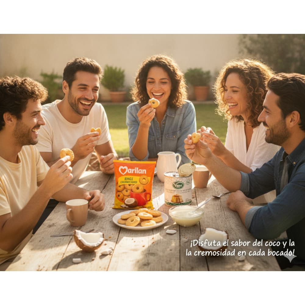 Leche condensada azucarada Vima Foods (390 g / 13.8 oz) + Galleta de coco con forma de rosquilla Rings Marilan (300 g / 10.58 oz) - Miniatura 4
