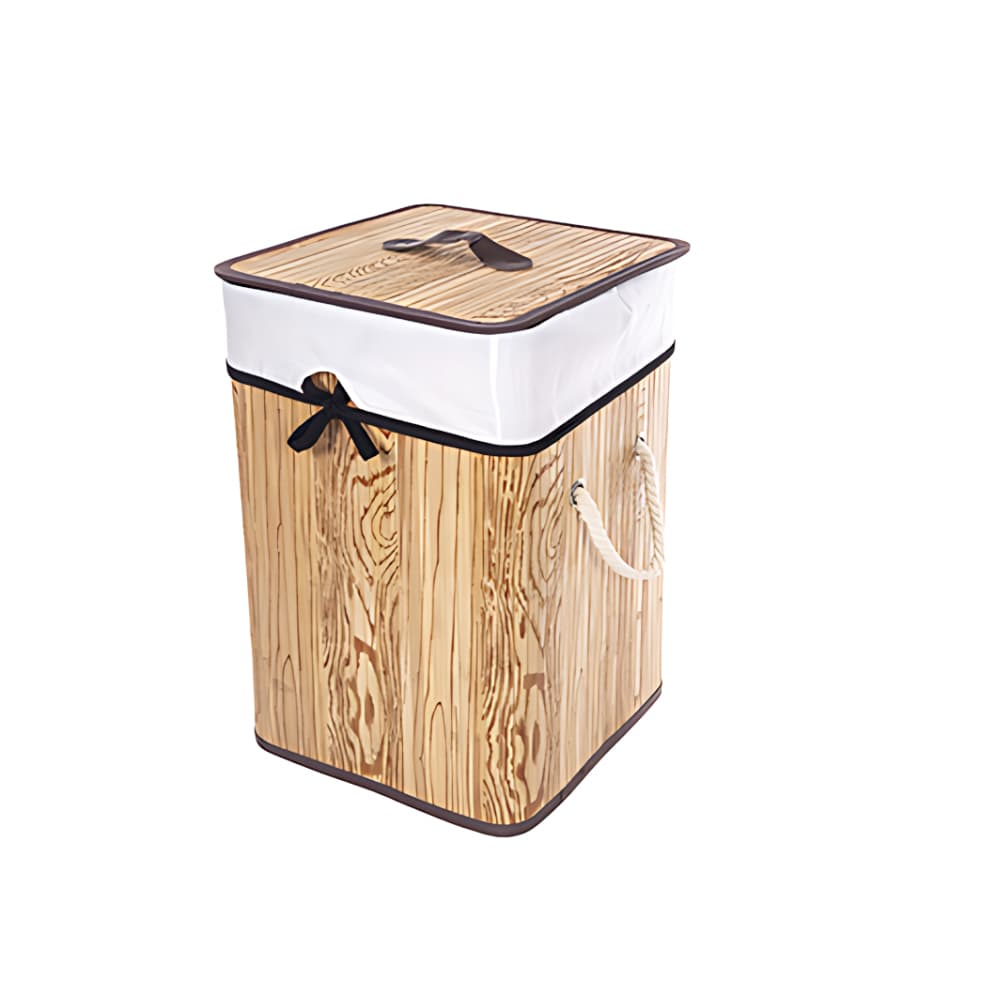 Ropero de bambú plegable cuadrado natural con lazo de 28 cm x 42 cm - Miniatura 3