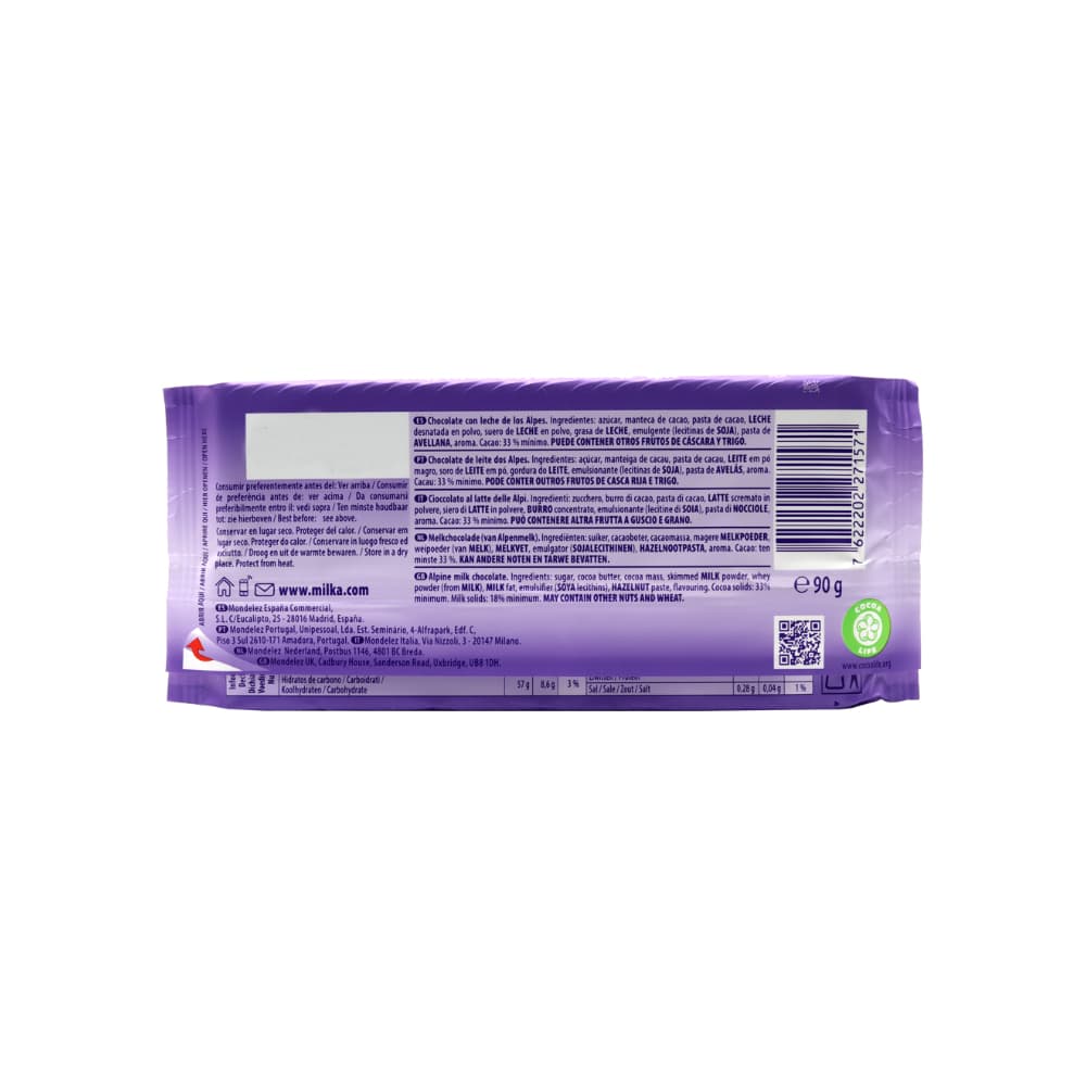 Chocolate con leche de los Alpes Milka (90 g / 3.17 oz) - Miniatura 4