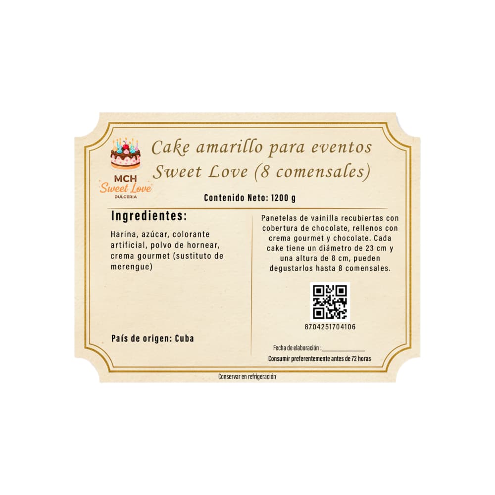 Cake amarillo para eventos Sweet Love MCH Panadería (8 comensales) - Miniatura 3