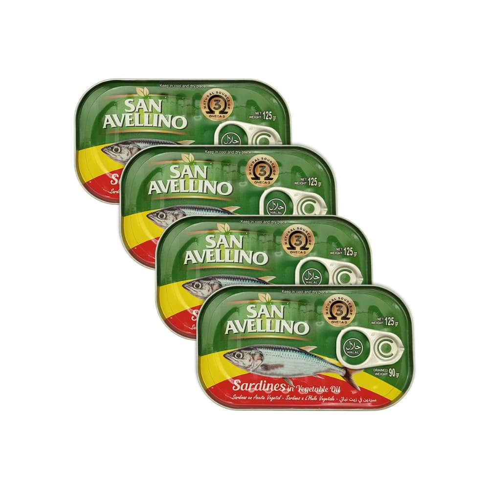 Sardinas en aceite vegetal San Avellino (4 x 125 g / 4.4 oz) - Imagen 1