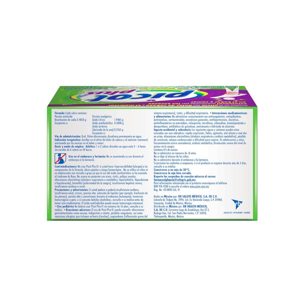 Picot Plus. Bicarbonato de sodio 2.4850 g + Ácido tartárico 0.2165 g + Ácido cítrico 1.9485 g (9 U) - Miniatura 2
