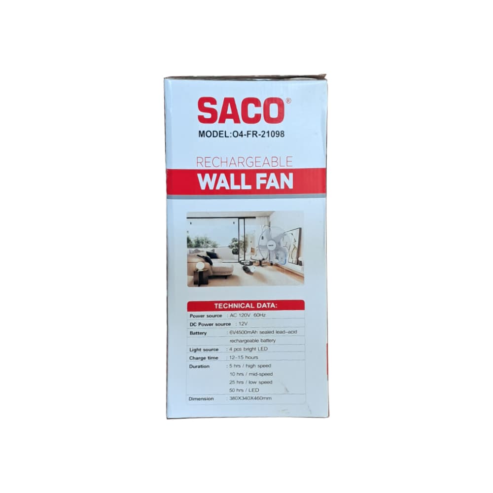 Ventilador recargable de pared de 14" Saco O4-FR-21098 - Miniatura 3