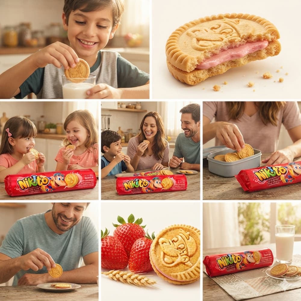 Galletas dulces con crema sabor fresa Nikito (6 x 120 g / 4.23 oz) - Miniatura 4