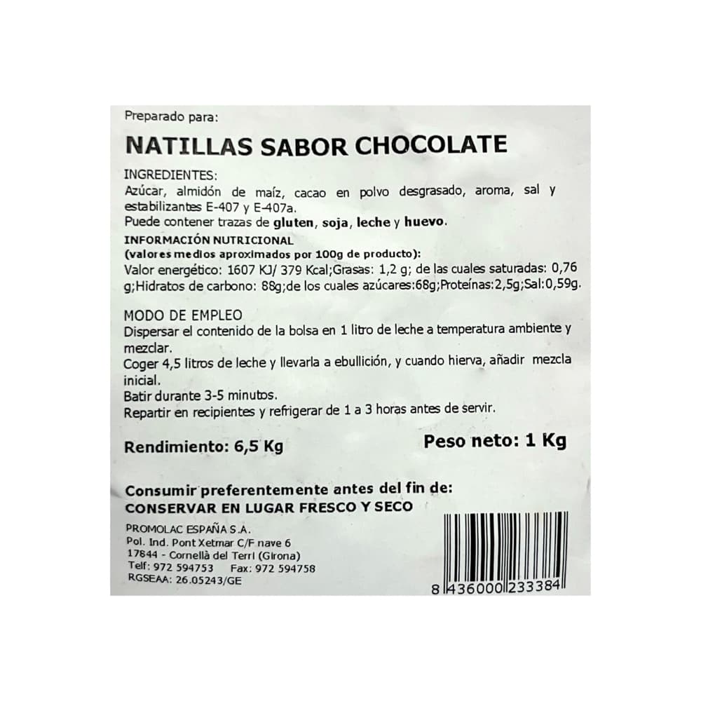 Natilla sabor chocolate Promolac (1 kg / 2.2 lb) - Miniatura 3